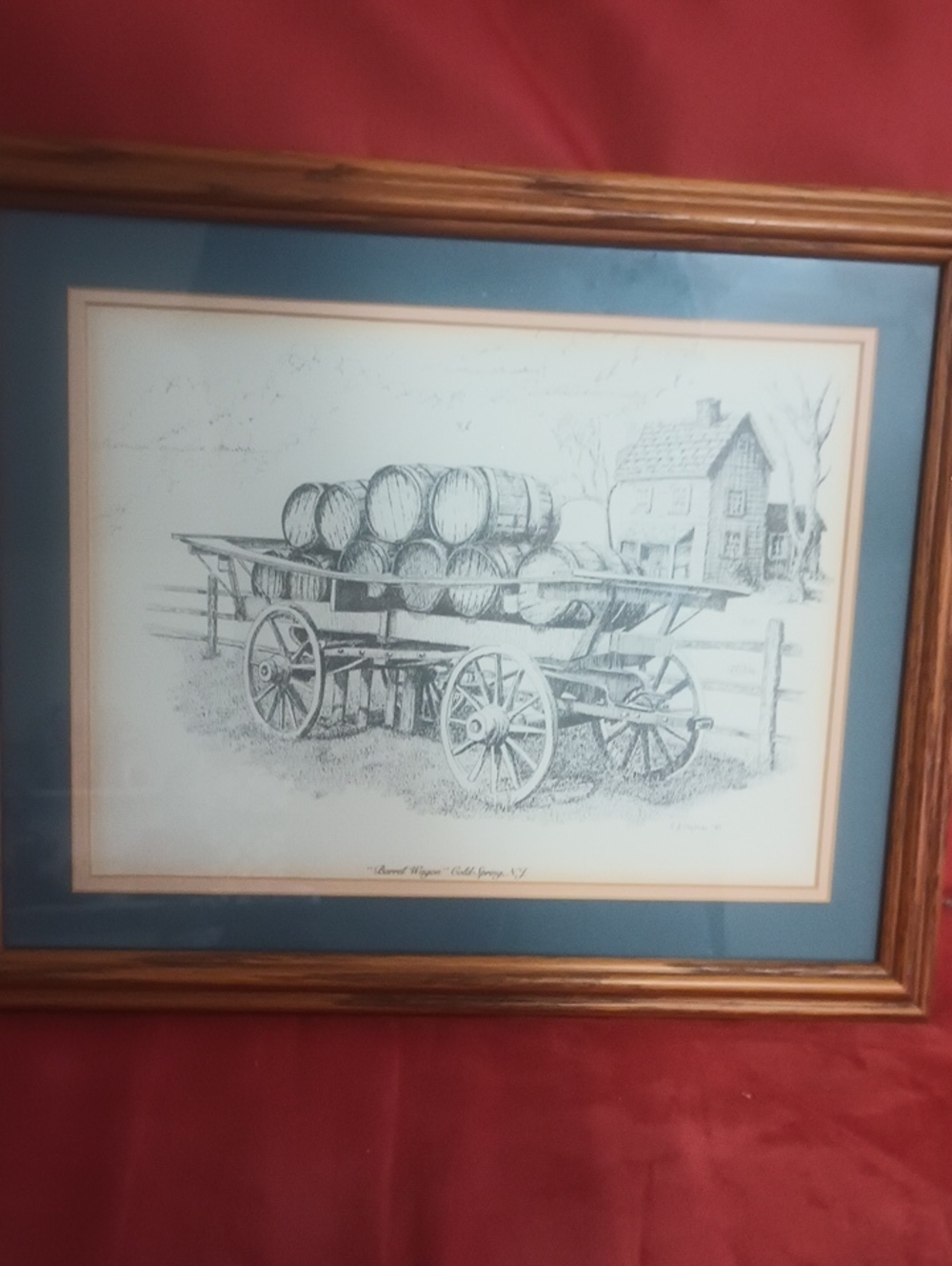 Blue Mat Framed Country Wagon Print by